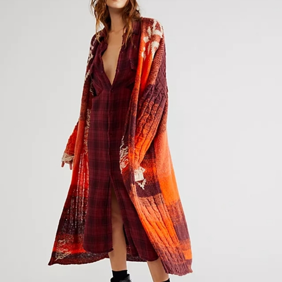 Free People Flury Cardigan Wool Blend Longline Open Front Cider Combo XS/S NWT - Picture 2 of 12